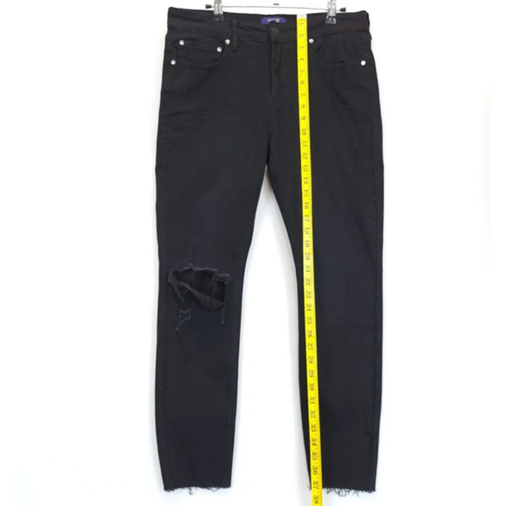 Cavalli Class Black Mid Rise‎ Jeans Ultra Slim Women 30 Distressed Raw Hem Edgy
